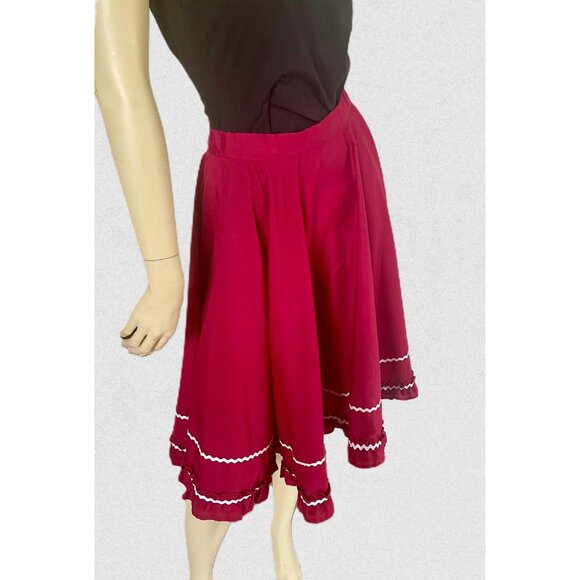 Vintage Maroon Square Dancing Skirt - Ruffle Trim, Size M - Picture 6 of 10